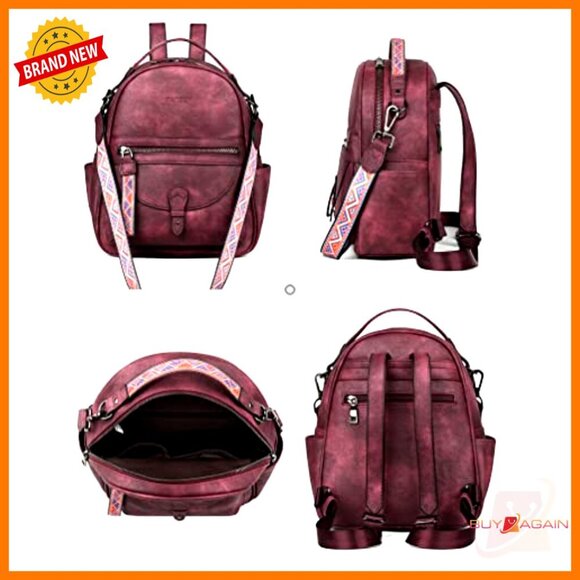 Leather Mini Backpack Purse, Waterproof Shoulder Bag with 10 Pockets